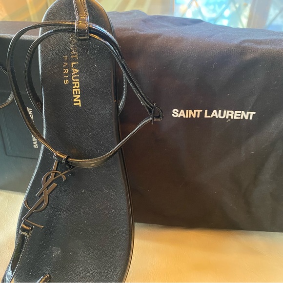 (EUC) SAINT LAURENT PARIS T-STRAP THONG SANDALS IN NERO E40 US 10 (EXCELLENT) - Picture 4 of 10